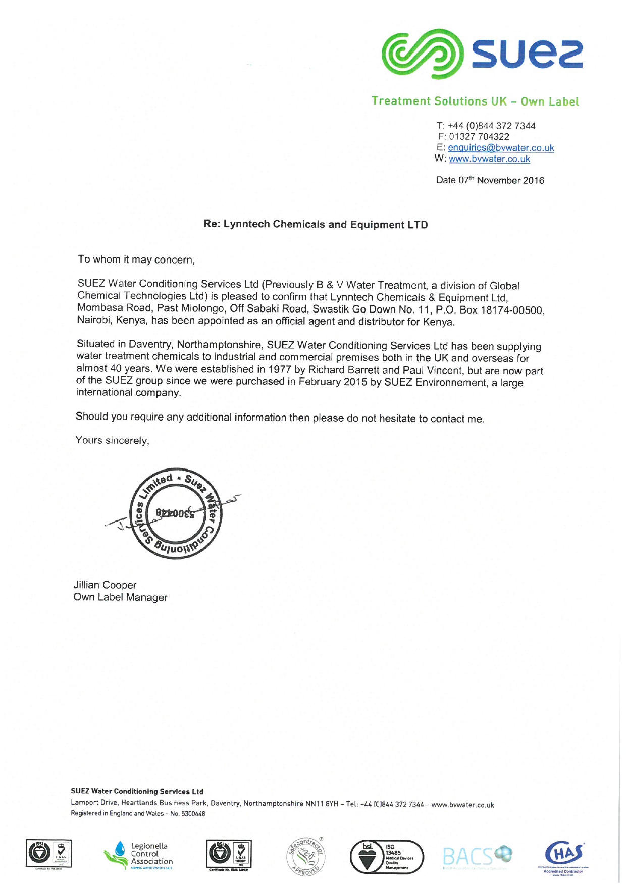 SUEZ RECOMENDATION LETTER